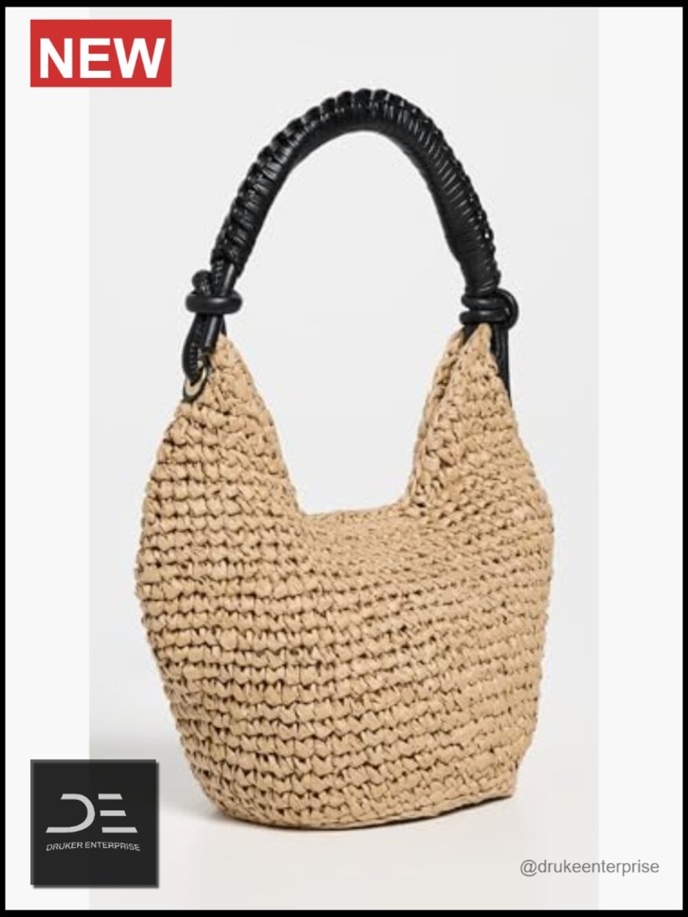 Woven Straw Mini Pouch Shoulder Bag with Gold-Tone Bead Accents - Picture 5 of 7